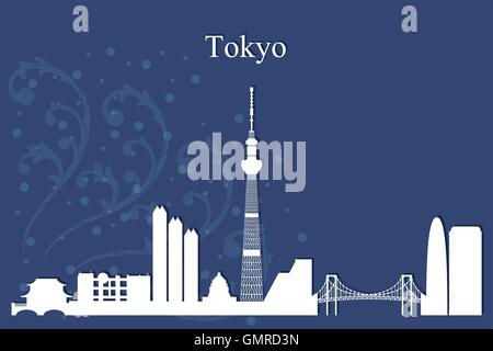 Tokyo city skyline silhouette on blue background Stock Vector
