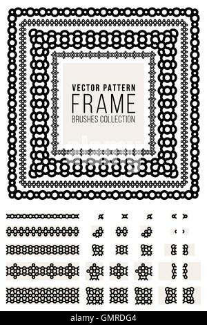 Vector Ornamental Decorative Frame Rounded Lines Pattern Brushes Set Stock Vector