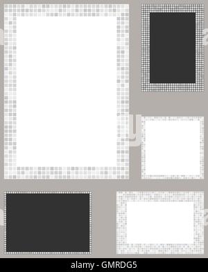 White pixel mosaic page layout border template set Stock Vector