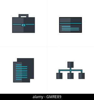 business  flat icons black and blue color Stock Vector