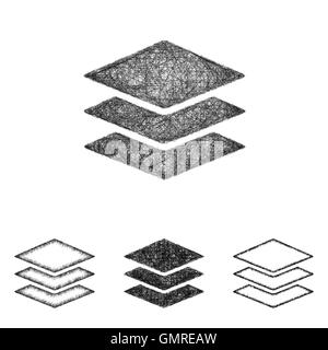 Layers icon set - sketch line art Stock Vector