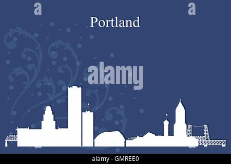 Portland city skyline silhouette on blue background Stock Vector