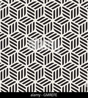 Vector Seamless Black & White Rounded Rectangles Hexagonal Cubic Pattern Stock Vector