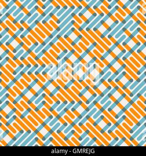 Vector Seamless Blue Orange Intersecting Lines Grid Maze Pattern Stock Vector