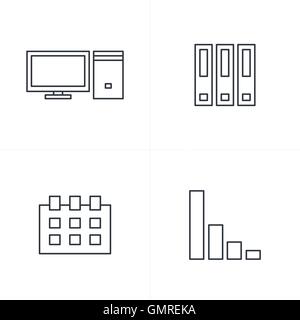 computer, file, calendar, graph icons black and blue Stock Vector