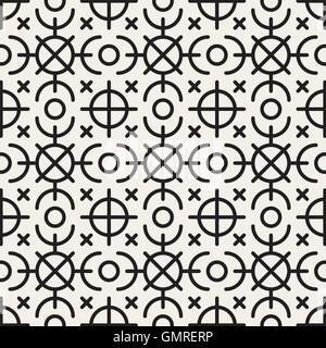Vector Seamless Black and White Geometric Ethnic Circle Line Ornament Pattern Stock Vector