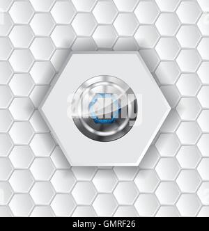 Abstract background with hexagons and shiny button Stock Vector