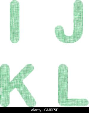 Green fabric font set - letters I, J, K, L Stock Vector