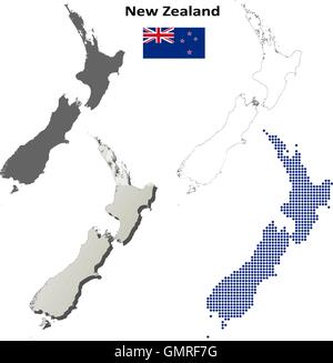 New Zealand outline map set Stock Vector