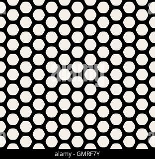 Vector Seamless Black and White Rounded Hexagon Line Grid HoneyComb Simple Pattern Stock Vector