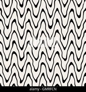 Vector Seamless Black and White Rounded Rough Hand Painted Wavy Thin Lines Pattern Stock Vector