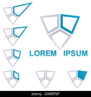 Blue technology symbol logo design set Stock Vector