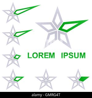 Grey and green star symbol logo design set Stock Vector