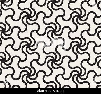 Vector Seamless Black and White Spiral Line Hexagonal Pattern Stock Vector