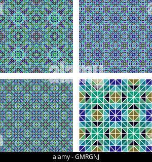 Blue colorful seamless mosaic pattern set Stock Vector