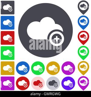 Color add to cloud icon set Stock Vector