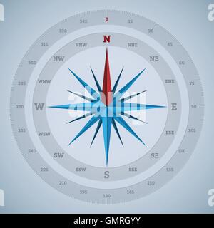 16 point compass design with degrees Stock Vector