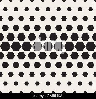 Vector Seamless Black and White Hexagon Grid Halftone Gradient Pattern Stock Vector