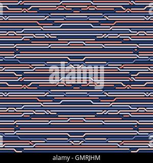 Vector Seamless Black & White Rounded Rope Lines Brade Pattern In Blue Navy & Pink Stock Vector