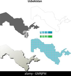 Uzbekistan outline map set Stock Vector