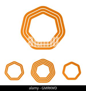 Orange line heptagon logo design set Stock Vector
