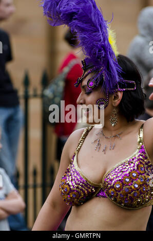 Female samba dancer taking part in the Cavalcade, part of the Edinburgh Jazz Festival. Stock Photo