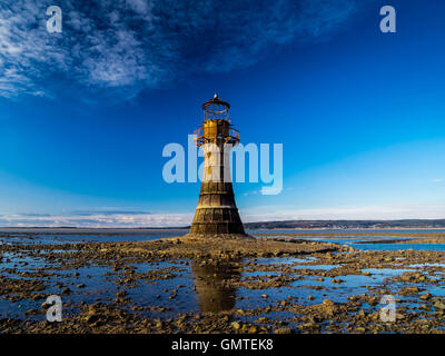 Iron Lighthouse, Whiteford Sands, The Gower, Swansea, Wales. This derelict lighthouse is the last iron lighthouse in Europe. Stock Photo