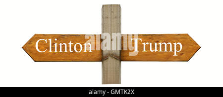 Concept sign pointing left for the Democratic candidate, Hillary Clinton and right for the Republican candidate Donald Trump Stock Photo
