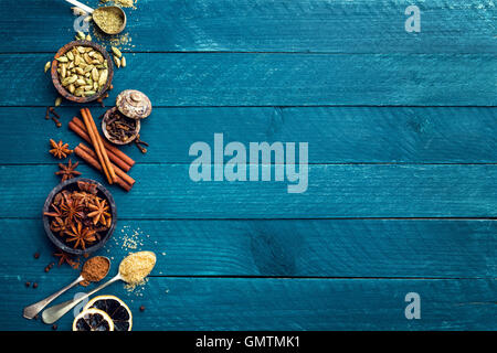 culinary background with various spices for Christmas mulled wine Stock Photo