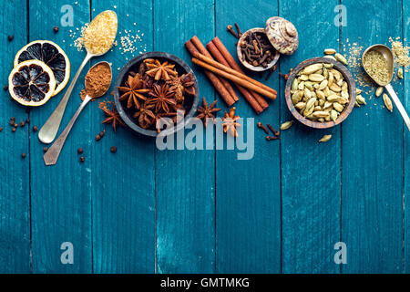 culinary background with various spices for Christmas mulled wine Stock Photo