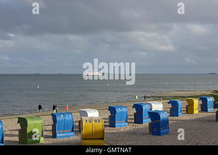 basket chairs, beach, Wyk, Foehr Island, North Friesland, Schleswig-Holstein, Germany Stock Photo