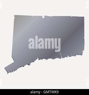 3D Connecticut (USA) Aluminium outline map with shadow on a white background Stock Photo