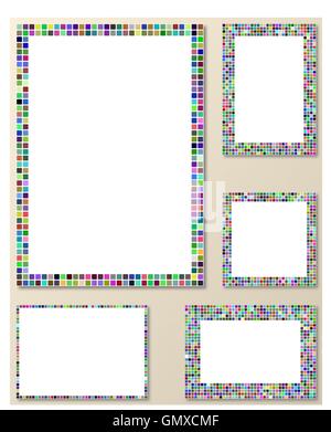 Multicolor pixel mosaic page layout template set Stock Vector