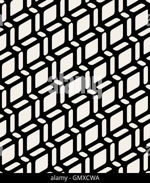 Vector Seamless Black and White Geometric Rounded Rectangle Diagonal Lines Stock Vector
