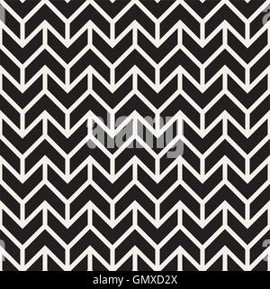 Vector Seamless Black and White Geometric  Chevron Line Tiling Pattern Stock Vector