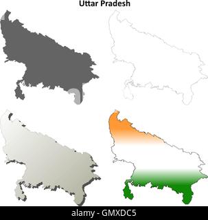 Uttar Pradesh blank outline map set Stock Vector