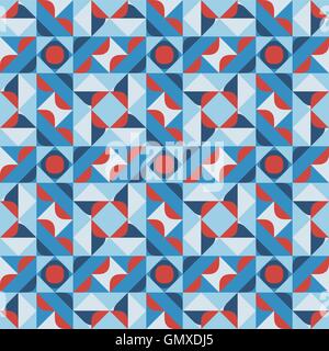 Vector Seamless Geometric Square Pattern in Blue White and Red Stock Vector