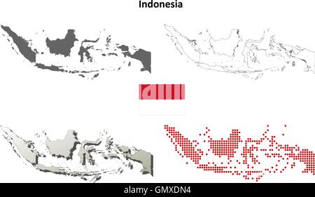 Indonesia outline map set Stock Vector