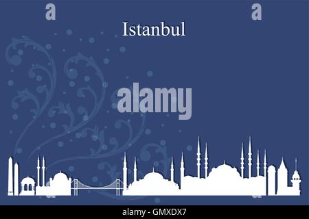 Istanbul city skyline silhouette on blue background Stock Vector