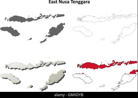 East Nusa Tenggara outline map set Stock Vector