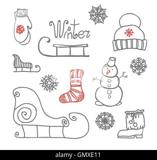hand drawing Winter holiday Set Stock Vector