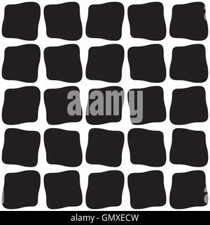 Vector Seamless Black And White Rounded Hand Drawn Square Line Grid Pattern Stock Vector