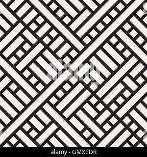 Vector Seamless Black and White Rectangular Geometric Intersecting Lines Square Pattern Stock Vector