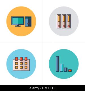 computer, file, calendar, graph icons flat design Stock Vector