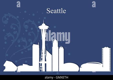 Seattle city skyline silhouette on blue background Stock Vector