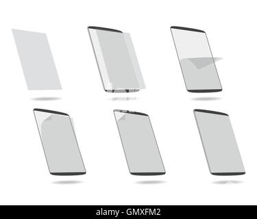 set apply screen protector tablet computer vector illustration Stock Vector