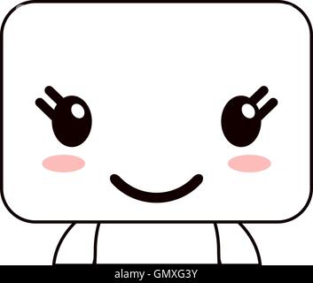 kawaii doll happy facial expression icon Stock Vector