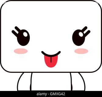 kawaii doll happy facial expression icon Stock Vector