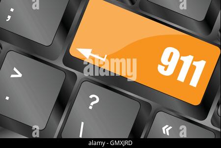 Computer keyboard keys with the 911 sign, vector illustration Stock Vector