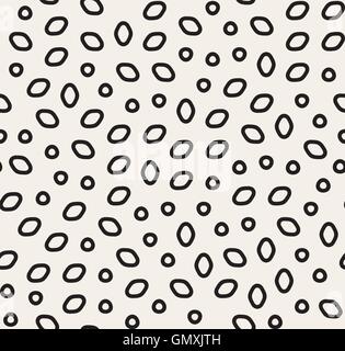 Vector Seamless Black And White Irregular Jumble Outlined Ellipses and Circles Pattern Stock Vector